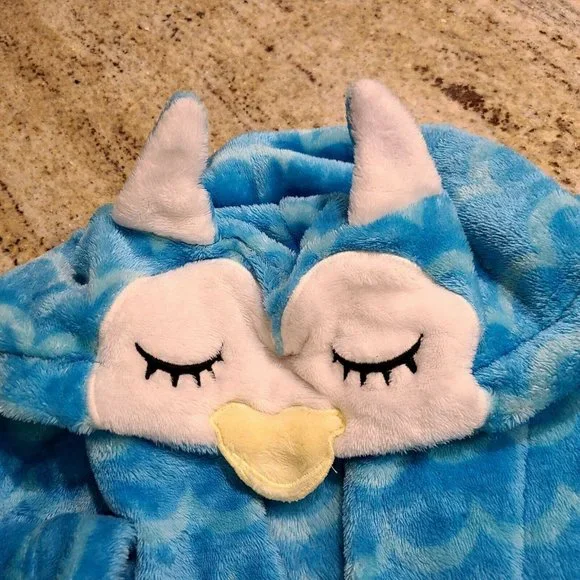 Cat & Jack Blue Owl Bath Bedtime Pajama Robe! XS 4/5 (No Belt) - Picture 2 of 9